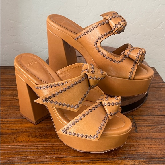 Alexandre Birman Brown Clarita Dual-Bow 119MM LeatherPlatform Slide Sandal Sz 10 - Picture 2 of 14